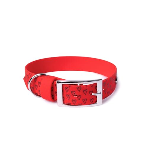 BURA Wasserdichtes Hundehalsband – geruchshemmend, robust und bequem – modernes Design mit verschiedenen Mustern – ideal für Spaziergänge und aktive Tage, Herz, Rot, L von BURA