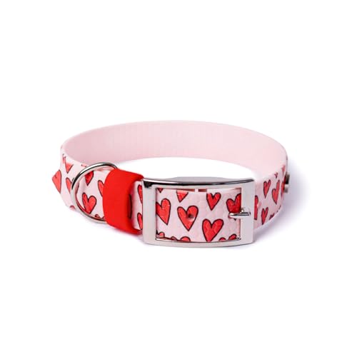 BURA Wasserdichtes Hundehalsband – geruchshemmend, robust und bequem – modernes Design mit verschiedenen Mustern – ideal für Spaziergänge und aktive Tage, Volles Herz, Pastellrosa, M von BURA