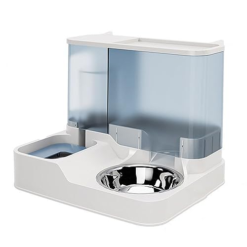 BURLOE Haustier Automatischer Wasserspender, 2 in 1 Groß Automatischer Trockenfutter Spender Wasserspender Für Hunde Katze 2.8L Futterautomaten+1L Tränken,Blau von BURLOE