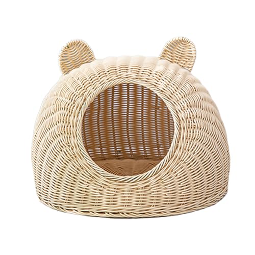 BURLOE Katzenbett Aus Korbgeflecht Kunststoff Für Hauskatzen, Niedliche Katzenohr Katzenbetthöhle Handgewebtes Halbgeschlossenes Katzenhaus Rattan,Beige,25cm BURLOE Katzenbett Aus Korbgeflecht Kunststoff Für Hauskatzen, Niedliche Katzenohr Katzenbetthöhle Handgewebtes Halbgeschlossenes Katzenhaus Rattan,Beige,25cm von BURLOE