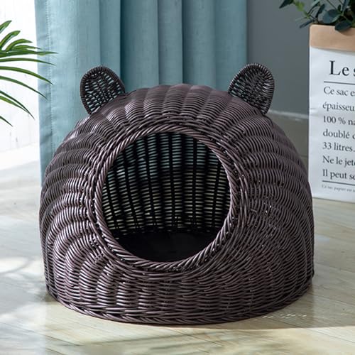 BURLOE Katzenbett Aus Korbgeflecht Kunststoff Für Hauskatzen, Niedliche Katzenohr Katzenbetthöhle Handgewebtes Halbgeschlossenes Katzenhaus Rattan,Braun,22cm BURLOE Katzenbett Aus Korbgeflecht Kunststoff Für Hauskatzen, Niedliche Katzenohr Katzenbetthöhle Handgewebtes Halbgeschlossenes Katzenhaus Rattan,Braun,22cm von BURLOE