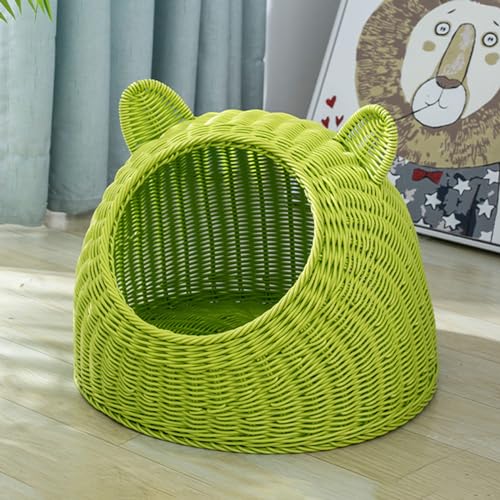 BURLOE Katzenbett Aus Korbgeflecht Kunststoff Für Hauskatzen, Niedliche Katzenohr Katzenbetthöhle Handgewebtes Halbgeschlossenes Katzenhaus Rattan,Grün,29cm BURLOE Katzenbett Aus Korbgeflecht Kunststoff Für Hauskatzen, Niedliche Katzenohr Katzenbetthöhle Handgewebtes Halbgeschlossenes Katzenhaus Rattan,Grün,29cm von BURLOE