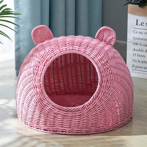 BURLOE Katzenbett Aus Korbgeflecht Kunststoff Für Hauskatzen, Niedliche Katzenohr Katzenbetthöhle Handgewebtes Halbgeschlossenes Katzenhaus Rattan,Rosa,29cm BURLOE Katzenbett Aus Korbgeflecht Kunststoff Für Hauskatzen, Niedliche Katzenohr Katzenbetthöhle Handgewebtes Halbgeschlossenes Katzenhaus Rattan,Rosa,29cm von BURLOE