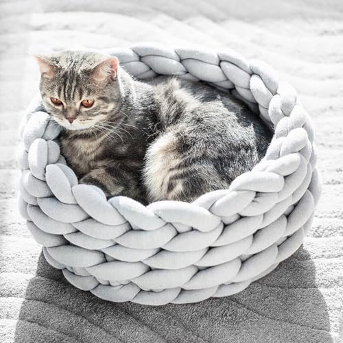 BURLOE Katzenkorb Katzenbett Gewebtes, Katzenbett Katzenkörbchen Klein Hundebett Wärmt Nest Haustier Schlafsack Für Katzen Und Kleine Hunde Zum Schlafen,Grau,40cm BURLOE Katzenkorb Katzenbett Gewebtes, Katzenbett Katzenkörbchen Klein Hundebett Wärmt Nest Haustier Schlafsack Für Katzen Und Kleine Hunde Zum Schlafen,Grau,40cm von BURLOE