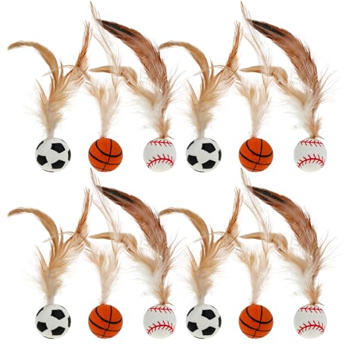12 Stück Feather Ball Cat Toy Interactive Cat Bouncy Ball für Übung Fun Kätzchen Kauspielzeug für Innenspiele reduzierter Langeweile von BUTORY