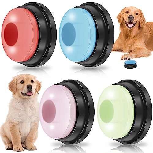 4 StüCk Hunde Buzzer Mit Aufnahmefunktion Buzzer Mit Sound Und Licht Ausstrahlen Hundespielzeug Intelligenz Hunde Buttons Zum Sprechen FüR Hund Interaktion von BUTORY