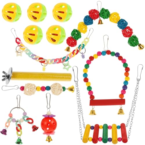 BUTORY 13pcs hölzerne Papagei Schwung Spielzeug Sortierter Stil Helles Farbvogel -Barschspielzeug für mittelgroße und kleine Papageien(Farbe,13PCS) von BUTORY