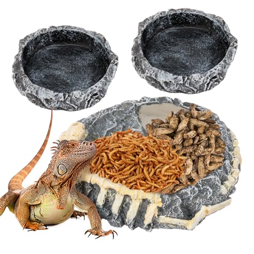 BUTORY 3pcs Reptilienwassergerichte und Lebensmittel -Fütterungsschalen synthetische Harz -Rollover -Design Stallbasis für Verschiedene Haustierboxen Anordnung von BUTORY