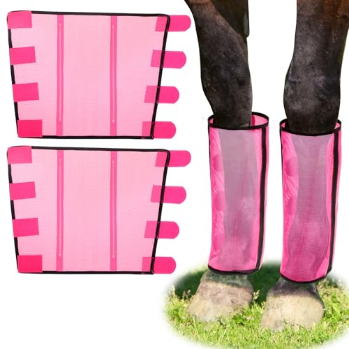 BUTORY 4pcs Horse Fly Stiefel Set Mesh Atmungsfreie Pferdfliege Leggings Bequeme Bein Ermüdung Wickeln Beinwächter zum Schutz(Rosa,4) von BUTORY