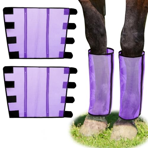 BUTORY 4pcs Horse Fly Stiefel Set Mesh Atmungsfreie Pferdfliege Leggings Bequeme Bein Ermüdung Wickeln Beinwächter zum Schutz(Violett,4) von BUTORY