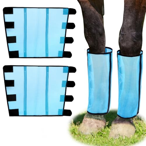 BUTORY 4pcs Horse Fly Stiefel Set Mesh Atmungsfreie Pferdfliege Leggings Bequeme Bein Ermüdung Wickeln Beinwächter zum Schutz(blau,4) von BUTORY
