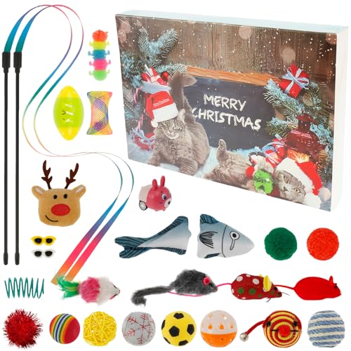 BUTORY Katzenspielzeug mit Countdown, 24 Fächer, Weihnachtsspielzeug für Katzen, interaktives Katzenspielzeug, kreatives Katzenspielzeug, lustiges Spielzeug für Katzen, Kätzchen, Haustiere von BUTORY