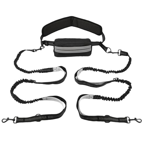 Händefreie Hundeleine mit Verstellbarer Taillengürtel Einziehbarer Taille Leine mit Beutel zum Laufen Joggen(Schwarz/grau) von BUTORY