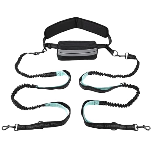 Händefreie Hundeleine mit Verstellbarer Taillengürtel Einziehbarer Taille Leine mit Beutel zum Laufen Joggen(Schwarz + Himmelblau) von BUTORY