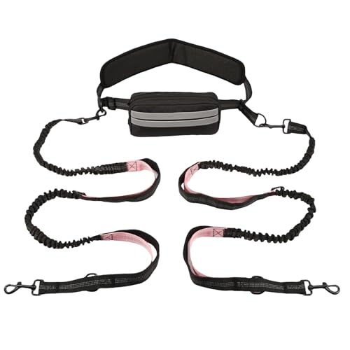 Händefreie Hundeleine mit Verstellbarer Taillengürtel Einziehbarer Taille Leine mit Beutel zum Laufen Joggen(Schwarz + fluoreszierend rosa) von BUTORY