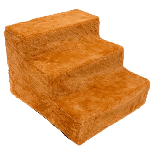 Hunde Treppe Bett 3 Stufen Haustiertreppe für Kleine Hunde Hundetreppe mit Waschbarem Bezug und Rutschfestem PP -Stützplatte Boden für Bett Sofa und Auto Bezug(Braun,3,M) von BUTORY