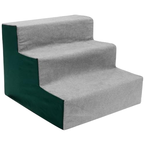 Hunde Treppe Bett 3 Stufen Haustiertreppe für Kleine Hunde Hundetreppe mit Waschbarem Bezug und Rutschfestem PP -Stützplatte Boden für Bett Sofa und Auto Bezug(Grau,3,M) von BUTORY
