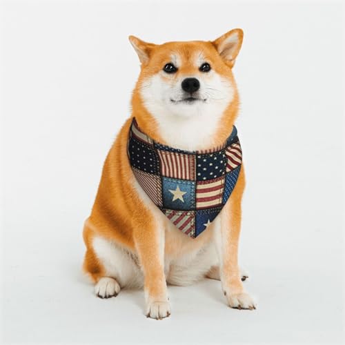 Patchwork-Schal für Hunde oder Katzen, Motiv: amerikanische Flagge, bedrucktes Muster, Haustier-Dreieck-Schal, verschiedene Größen, Haustier-Bandana, Lätzchen, Halstuch von BUULOO