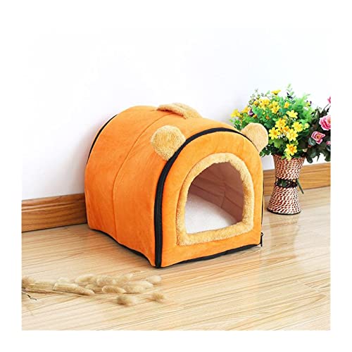 BUUNHI Hundebett Bow Design Welpen Winterbett Haus Zwinger Fleece weiches Nest für kleine mittelgroße Hunde Haus für Katze Hundematte (Color : Yellow, Size : S) von BUUNHI