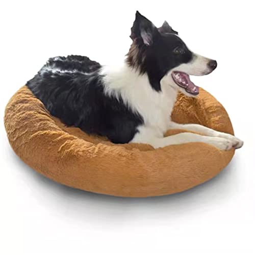BUUNHI Hundebett Donut Hundebett für kleine Hunde, mittelgroß & Großes, Anti-Angst-Hundebett, weiches, Flauschiges, beruhigendes Katzenbett Hundematte (Color : Tea Brown, Size : 120cm-47.2inch) von BUUNHI