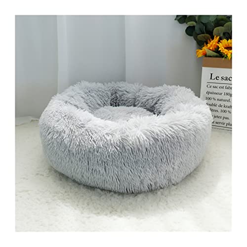 BUUNHI Hundebett Haustier-Hundebett-Matte Hundebett-Decke Langer Plüsch-Katze-Hundebett-Sofa-Schlafsack-Zwinger Hundematte (Color : Light Gray, Size : Diameter 100cm) von BUUNHI