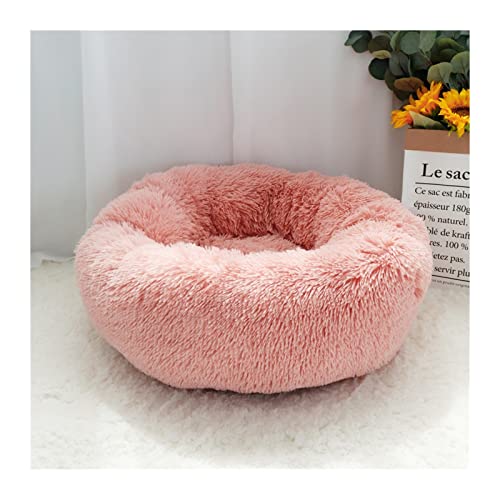 BUUNHI Hundebett Haustier-Hundebett-Matte Hundebett-Decke Langer Plüsch-Katze-Hundebett-Sofa-Schlafsack-Zwinger Hundematte (Color : Pink, Size : Diameter 100cm) von BUUNHI