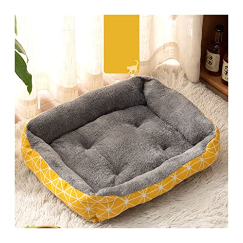 BUUNHI Hundebett Hundebett aus Fleece, weiches Sofa, Katzenbett, rutschfeste Unterseite, Haustierliege für kleine, mittelgroße Hunde Hundematte (Color : Yellow Geometry, Size : M 60x45cm) von BUUNHI