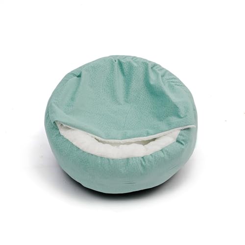 BUUNHI Hundebett Hundebett mit Kapuzendecke, Winter, warm, wasserdicht, schmutzabweisend, für Katzen, Welpen, Haus, Kuscheltier Hundematte (Color : Green, Size : M - Diameter 60cm) von BUUNHI