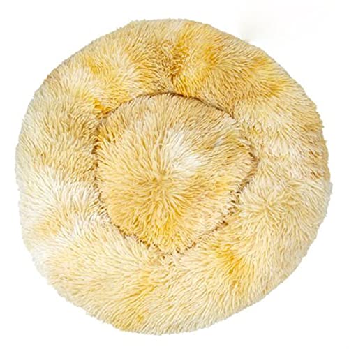 BUUNHI Hundebett Langes Plüsch-superweiches Schlafsofa, waschbares, buntes, rundes Bett, Winter, warme Hunde- und Katzenschlafmatte Hundematte (Color : Tie-Dyed Yellow, Size : 40CM) von BUUNHI