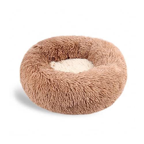 Hundebett Doppelfarbiges, rundes Haustierbett, Langer, Flauschiger, waschbarer Zwinger Kelvet, Katzenhaus, Chihuahua-Hundekorb Hundematte (Color : Brown, Size : Diameter 60CM) von BUUNHI