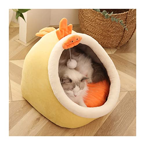 Hundebett Gemütliches Kätzchen-Liegekissen, Katzenbett, Zelt, weich, geeignet für kleine Hunde, Mattentasche, Höhlenhaus für Katzen Hundematte (Color : Yellow, Size : M (40CMx40CMx32CM)) von BUUNHI