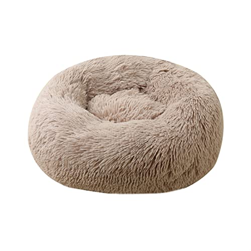 Hundebett Hundebett, Katzenhaus, langes Plüsch-Haustierbett, beruhigende Betten, Haustierkorb, Hundehütte, rundes Kissen Hundematte (Color : Taupe, Size : XS Diameter 40cm) von BUUNHI