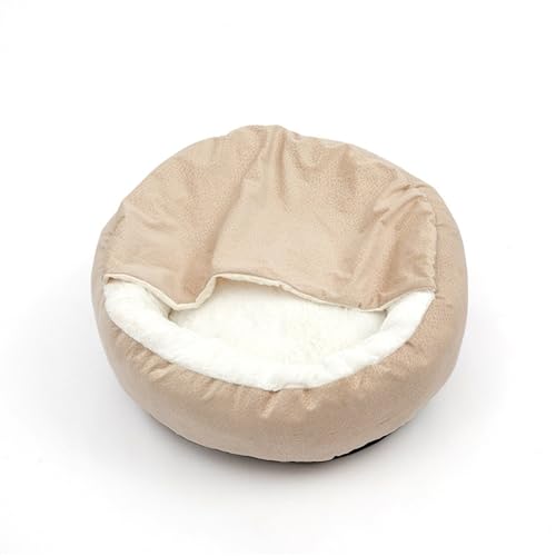 Hundebett Hundebett mit Kapuzendecke, Winter, warm, wasserdicht, schmutzabweisend, für Katzen, Welpen, Haus, Kuscheltier Hundematte (Color : Beige, Size : L - Diameter 70cm) von BUUNHI