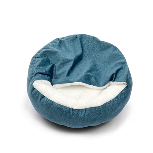 Hundebett Hundebett mit Kapuzendecke, Winter, warm, wasserdicht, schmutzabweisend, für Katzen, Welpen, Haus, Kuscheltier Hundematte (Color : Blue, Size : L - Diameter 70cm) von BUUNHI