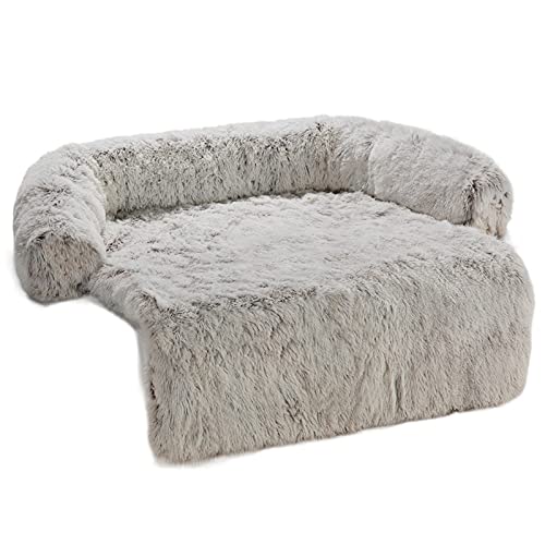 Hundebett Hundebettmatte Abdeckung für Sofa, Flauschige Hundebetten, Kissen, Hundebett, Sitz, Auto, Haustierdecke Hundematte (Color : White Brown, Size : L) von BUUNHI