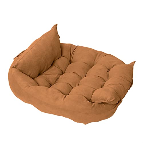 Hundebett Mehrzweck-Hundehüttenmatte aus Baumwolle mit Knöpfen, waschbares Kissen für kleine, mittelgroße und große Hunde Hundematte (Color : Brown, Size : XL) von BUUNHI