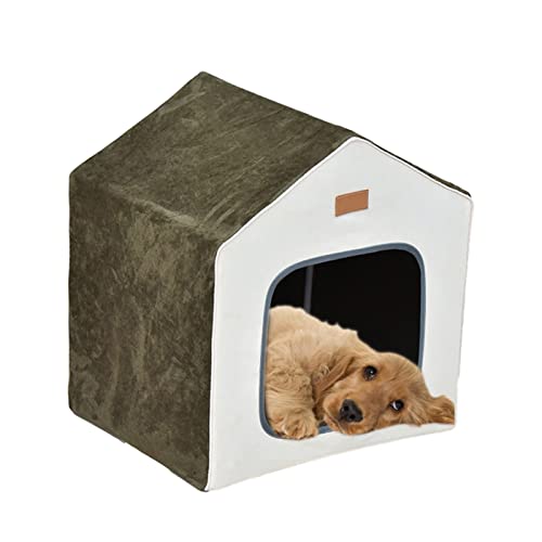 Hundebett Pet House Tent Weicher, bequemer Hundezwinger für den Innen- und Außenbereich, abnehmbare, halbgeschlossene Katzenzucht Hundematte (Color : Green) von BUUNHI