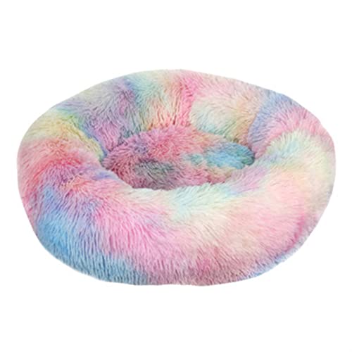 Hundebett Tie Dye Big Pet Zwinger Fuzzy Round Plüsch Cat Bed House Soft Long Plüsch Pet Dog Bed Warm Hundematte (Color : Colorful, Size : 90cm) von BUUNHI