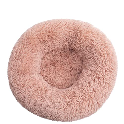 Hundebett Tie Dye Big Pet Zwinger Fuzzy Round Plüsch Cat Bed House Soft Long Plüsch Pet Dog Bed Warm Hundematte (Color : Skin pink, Size : 80cm) von BUUNHI