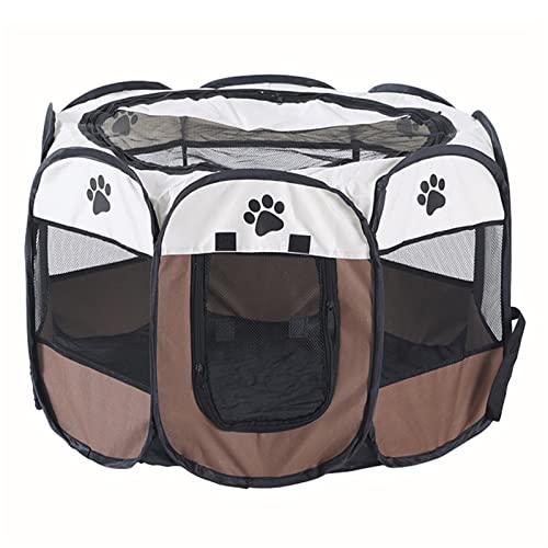 BUUNHI Hundebett Tragbares Haustierzelt, Faltbarer Katzen-Laufstallzaun, atmungsaktiver Kreißsaal, achteckiger Käfig, Welpe Hundematte (Color : Off White Coffee, Size : L) von BUUNHI