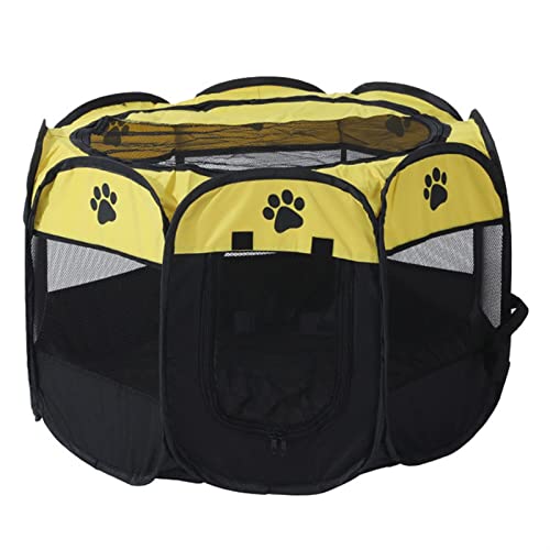 Hundebett Tragbares Haustierzelt, Faltbarer Katzen-Laufstallzaun, atmungsaktiver Kreißsaal, achteckiger Käfig, Welpe Hundematte (Color : Yellow Black, Size : L) von BUUNHI