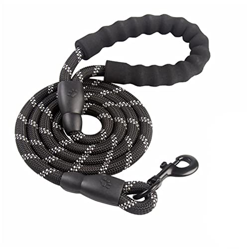Hundeleine 2 m/3 m/5 m große Hundeleine, rundes Nylon, 1,2 cm Durchmesser, reflektierendes Seil, gehender Hund Verstellbare Führleine (Color : Black, Size : 1.2cm x 300cm) von BUUNHI