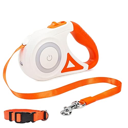 Hundeleine Einziehbare Hundeleine für Hunde und Katzen mit Taschenlampe Automatische Nylon-Hundeführleine Verstellbare Führleine (Color : Orange 5m, Size : M Collar) von BUUNHI