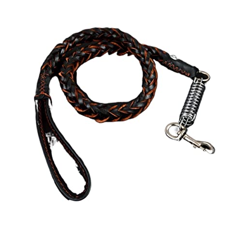 Hundeleine Haustier-Leder-Hundehalsband-Leine für große Hunde Leder-Hundezug-Schleppseil-Kette Verstellbare Führleine (Color : Black Leash, Size : L) von BUUNHI
