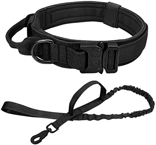 Hundeleine Militärische Taktische Hundehalsbandleine Mittelgroße Hundehalsbandleine für Deutschen Schäferhund Verstellbare Führleine (Color : Black, Size : XL) von BUUNHI