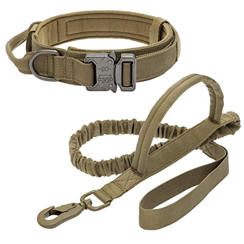 Hundeleine Militärische Taktische Hundehalsbandleine Mittelgroße Hundehalsbandleine für Deutschen Schäferhund Verstellbare Führleine (Color : Dark Khaki, Size : XL) von BUUNHI
