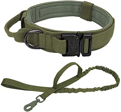 Hundeleine Militärische Taktische Hundehalsbandleine Mittelgroße Hundehalsbandleine für Deutschen Schäferhund Verstellbare Führleine (Color : Green, Size : M) von BUUNHI