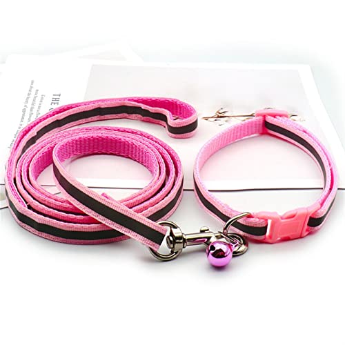 Hundeleine Reflektierende Haustierleine, Kätzchen und Hundehalsband, verstellbares Laufseil-Set, Haustierzubehör Verstellbare Führleine (Color : Pink) von BUUNHI