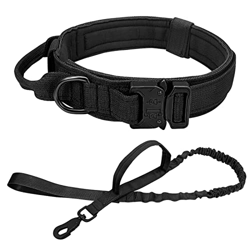 Hundeleine Taktisches Hundehalsband, verstellbares Nylon-Militär-Hundehalsband, Leine für mittelgroße und große Hunde Verstellbare Führleine (Color : Black Set, Size : L) von BUUNHI