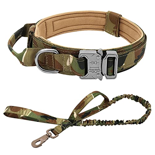 Hundeleine Taktisches Hundehalsband, verstellbares Nylon-Militär-Hundehalsband, Leine für mittelgroße und große Hunde Verstellbare Führleine (Color : Camouflage Set, Size : L) von BUUNHI